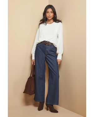Wallis Woven Pleat Shoulder Blouse - Blue