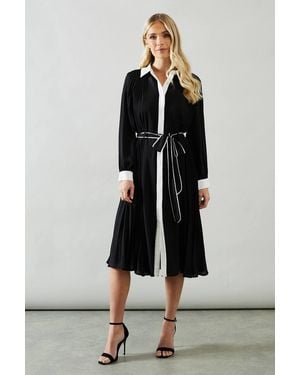 Wallis Petite Premium Pleat Insert Shirt Dress - Black