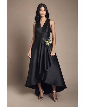Coast Honoured Petite Sleeveless Plunge Waterfall Twill Maxi Bridesmaid Dress - Black