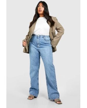 Boohoo Plus Acid Wash Straight Leg Jeans - Blue