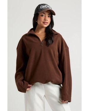 Boohoo Polar Fleece Half Zip Funnel Neck Sweatshirt - Brown