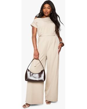 Boohoo Plus Asymmetric Belted Jumpsuit - Natural