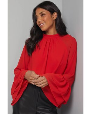 Wallis Chiffon Tie Back Ruffle Sleeve Blouse - Red