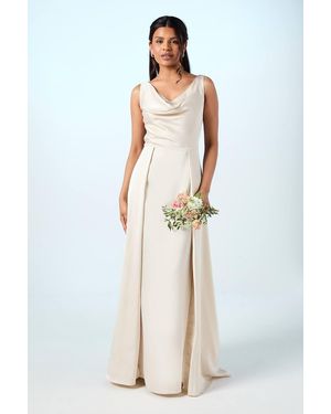 Coast Honoured Petite Sleeveless Cowl Neck Satin Maxi Bridesmaid Dress - White