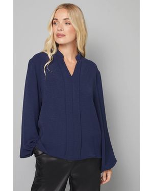 Wallis Petite Collarless Woven Blouse - Blue
