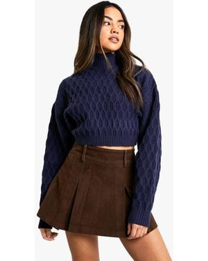 Boohoo Premium Knit High Neck Open Back Sweater - Blue
