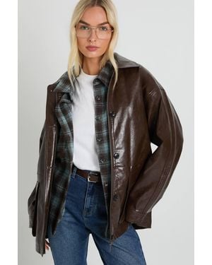 Boohoo Longline Faux Leather Jacket - Brown