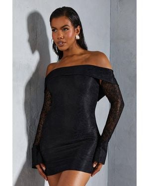 MissPap Lace Bardot Cuff Detail Bodycon Mini Dress - Black