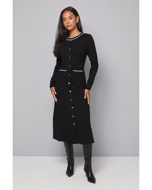 Wallis Tipped Crew Neck Knitted Dress - Black