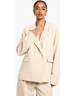 Boohoo Petite Linen Look Cinched Waist Blazer - Natural