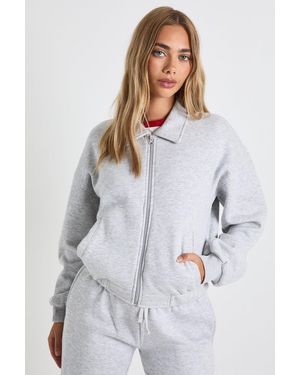 Boohoo Zip Through Collared Bomber Sweatshirt - White