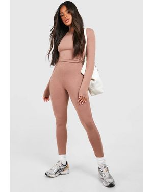 Boohoo Premium Super Soft Long Sleeve Unitard - Natural
