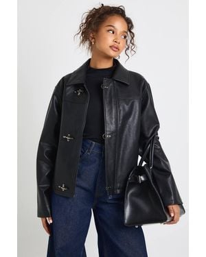 Boohoo Contrast Clasps Faux Leather Jacket - Blue