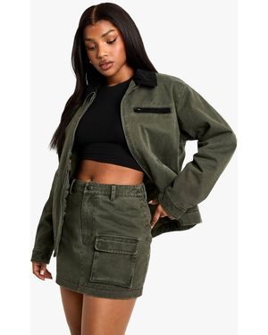 Boohoo Twill Washed Mini Skirt - Green
