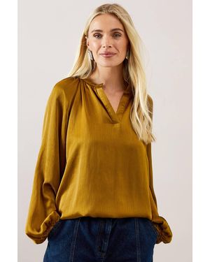 Wallis Petite Crinkle Satin Balloon Sleeve Blouse - Yellow