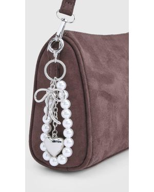 Boohoo Pearl & Bow Bag Charm - Brown
