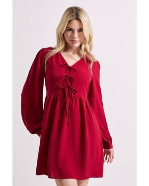 Dorothy Perkins Bow Front Blouson Sleeve Mini Dress - Red