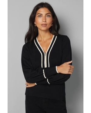 Wallis Zip Front Tipped Knitted Top - Black