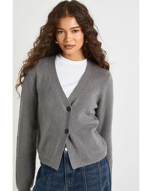 Boohoo Asymmetric Knit Cardigan - Gris