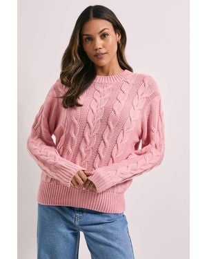 Dorothy Perkins Cable Knit Crew Neck Sweater - Pink