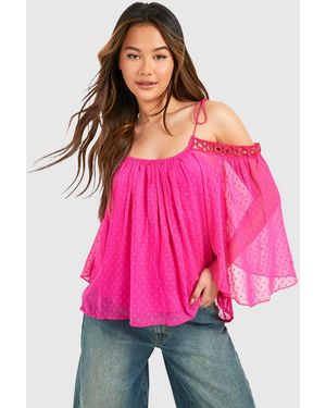 Boohoo Dobby Mesh Dropped Shoulder Top - Pink