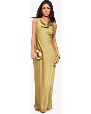 Boohoo Drape Back Satin Maxi Dress - Yellow