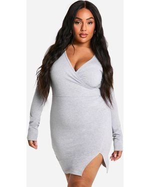 Boohoo Plus Basic Jersey Wrap Dress - White