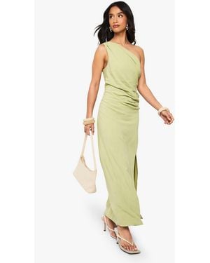 Boohoo Linen Look Drape Strap Back Maxi Dress in Black | Lyst