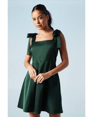 Oasis Tie Shoulder Satin Bridesmaid Mini Dress - Green