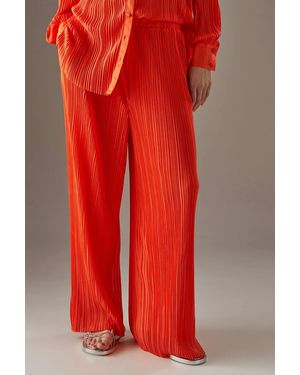 Warehouse Plisse High Waisted Wide Leg Pants - Red