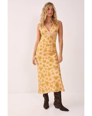 Nasty Gal Floral Lace Insert Plunge Maxi Dress - Metallic