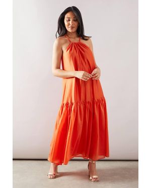 Wallis Petite Halterneck Drop Hem Midaxi Dress - Red