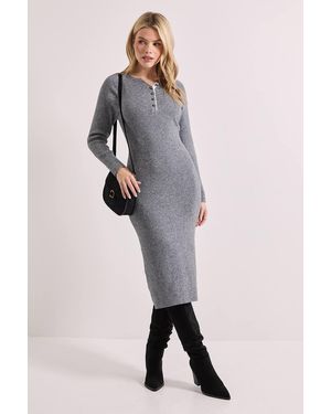 Dorothy Perkins Charcoal Henley Crew Knitted Midi Dress - Gray
