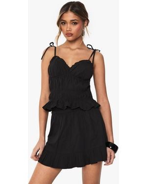 Boohoo Ruched Poplin Tie Strap Cami Top - Black