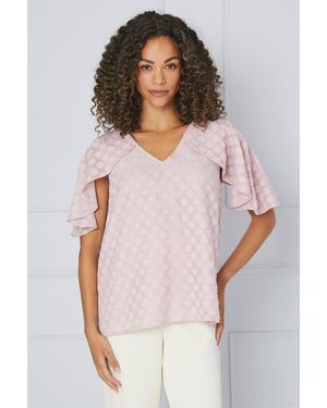 Wallis Spot Jacquard Cape Frill Sleeve Top - White