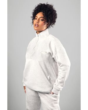 Boohoo Sudadera Oversize Con Bordado Dsgn Studio Y Cremallera A La Mitad - Blanco