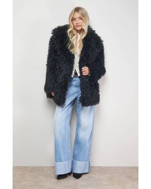 Oasis Mongolian Faux Fur Short Coat - Blue