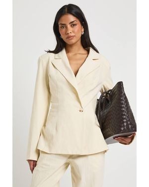 Boohoo Linen Fitted Wrap Front Blazer - Natural