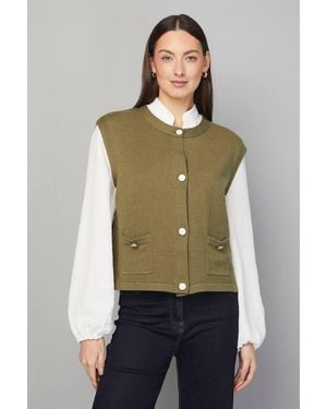 Wallis Button Through Knitted Tank - Green