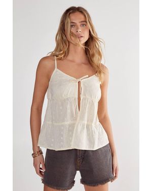 Nasty Gal Broderie Tie Front Tiered Cami Top - White