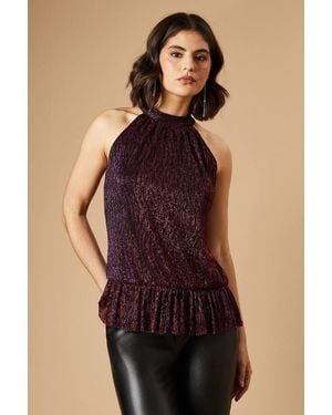 Oasis Occasion Plisse Halterneck Top - Purple