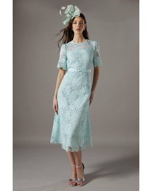 Coast Lace Midi Dress With Bow Belt - Gray