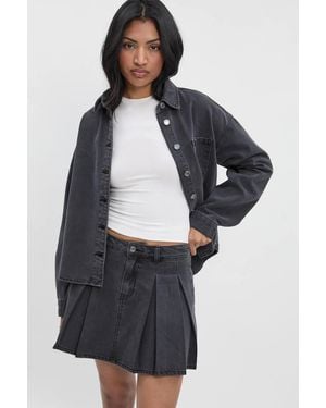 Boohoo Pleated Denim Skirt - Gray