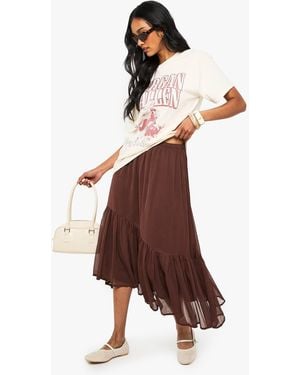 Boohoo Chiffon Tiered Maxi Skirt - Brown