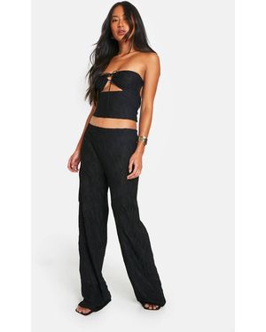 Boohoo Crinkle Textured Wide Leg Pants - Black