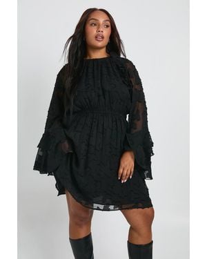 Boohoo Plus Burnout Floral Ruffle Smock Dress - Black