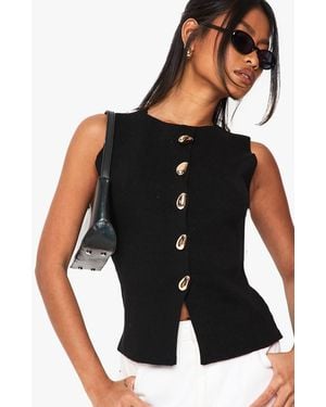 Boohoo Button Detail Longline Knitted Waistcoat - Black