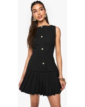 Boohoo Dropped Waist Pleated Mini Dress - Black