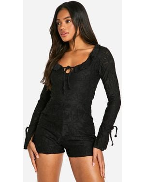 Boohoo Jacquard Long Sleeve Romper - Black