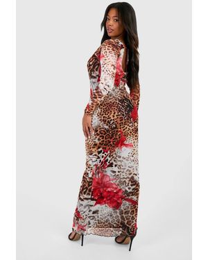 strapless open back dress Jennifer Red Leopard Print Cut Out Maxi Dress